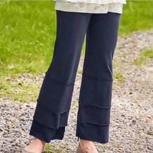 Matilda Jane Women’s Finn Pants medium navy blue tiered ruffle wide leg stretch